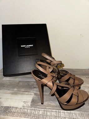 Saint Laurent Women’s Taupe Leather High Heels